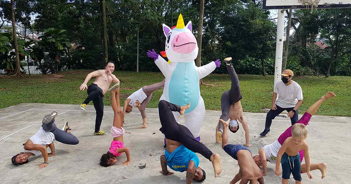 Kids and families at the myFITBOX virtual run meet-up
